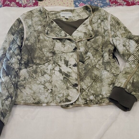 Marrakech Quilted TieDye Moto Jacket Olive Green M - Picture 6 of 8